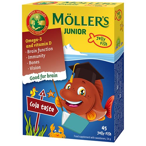 Moller's Junior Omega-3 kolos skonio kramtomos žuvelės N45 | Mano Vaistinė