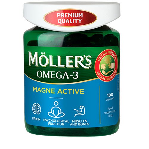 Žuvų taukai Moller's  Omega - 3 Magne Active kapsulės N100 | Mano Vaistinė