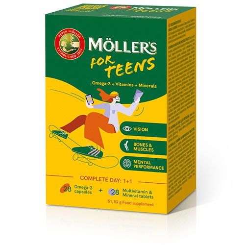 Moller's for Teens Omega-3 ir vitaminų bei mineralų kompl.paaugliams kaps./tabl. N28x28 | Mano Vaistinė