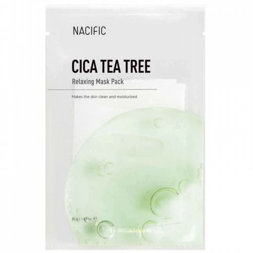 Sudirgusiai, pažeistai ir jautriai odai Atpalaiduojanti lakštinė veido kaukė NACIFIC CICA TEA TREE RELAXING MASK, 30 g | Mano Vaistinė