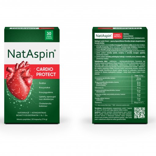 Kraujotakos sistemai, cholesteroliui Širdžiai NATASPIN CARDIO PROTECT, 30 kaps. | Mano Vaistinė