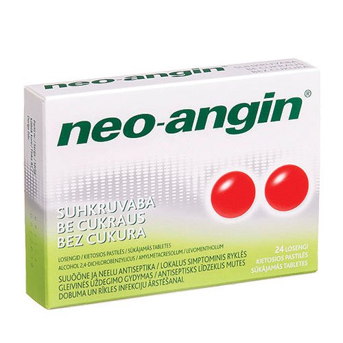 Vaistas nuo gerklės skausmo Neo-Angin tabletės be cukraus, 24 tabletės | Mano Vaistinė