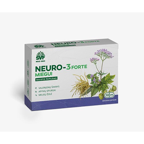 Maisto papildas nervų sistemai NEURO-3 FORTE MIEGUI, 10 kapsulių | Mano Vaistinė