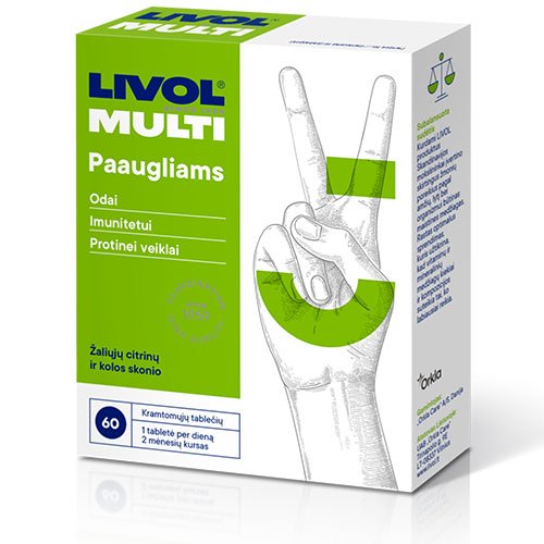 Maisto papildas paaugliams LIVOL MULTI Paaugliams, 60 kramtomųjų tablečių | Mano Vaistinė