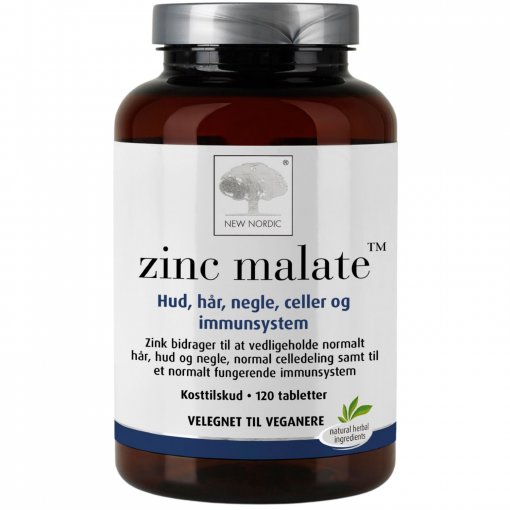 Normaliai plaukų, nagų, odos, kaulų būklei Cinko malatas NEW NORDIC ZINC MALATE, 120 TAB. | Mano Vaistinė