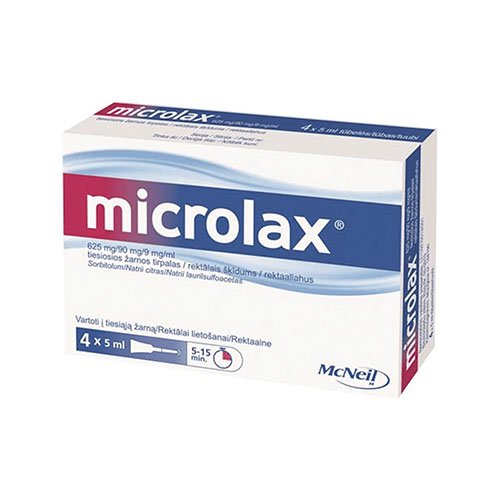 Vidurius laisvinantys vaistai Microlax 625 mg/90 mg/9 mg/ml tiesiosios žarnos tirpalas, N4 | Mano Vaistinė