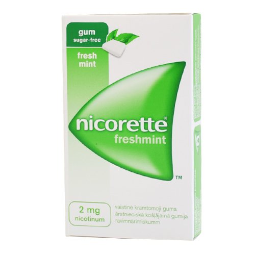 Preparatas rūkymui mesti Nicorette Freshmint 2 mg kramtomoji guma, vaistinė, N30 | Mano Vaistinė