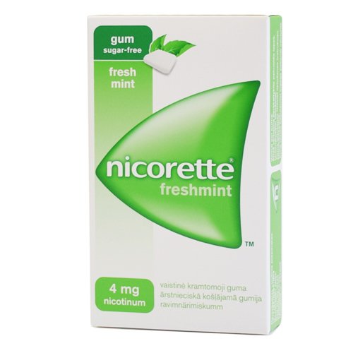 Preparatas rūkymui mesti Nicorette Freshmint 4 mg kramtomoji guma, vaistinė, N30 | Mano Vaistinė