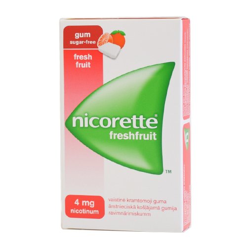 Preparatas rūkymui mesti Nicorette 4 mg FreshFruit kramtomoji guma, vaistinė, N30 | Mano Vaistinė
