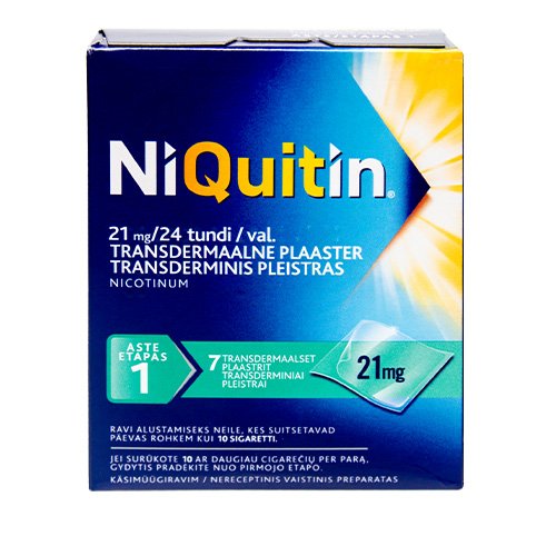 NiQuitin 21mg/24val transdermimis pleistrai N7 | Mano Vaistinė