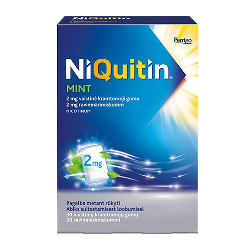 NiQuitin Mint 2mg vaistinė kramtomoji guma N30 | Mano Vaistinė