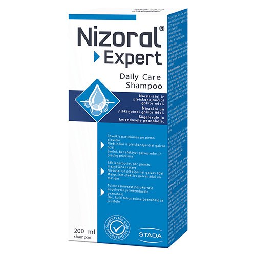 Niežtinčiai ir pleiskanojančiai galvos odai. Poveikis pastebimas po pirmojo plovimo. Nizoral Expert Daily kasdienis šampūnas, 200ml | Mano Vaistinė