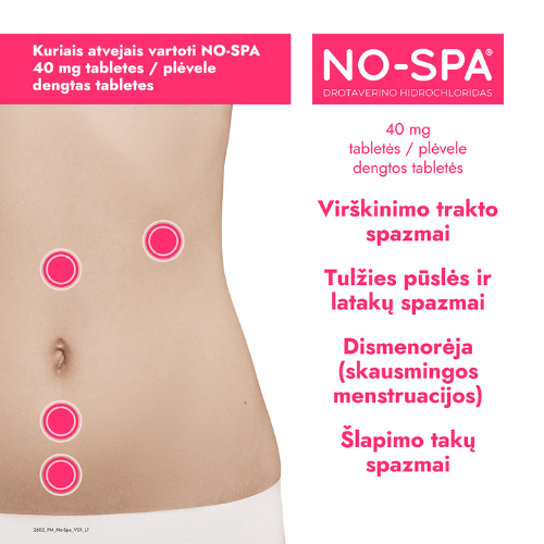 Pilvo skausmas? Numalšink jį greitai. No-spa 40 mg tabletės, N24 | Mano Vaistinė