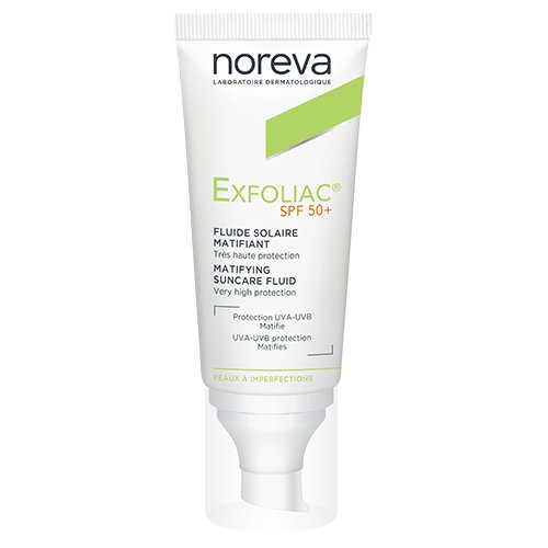 NOREVA apsauginis kremas nuo saulės EXFOLIAC  SPF 50+ 40ml | Mano Vaistinė