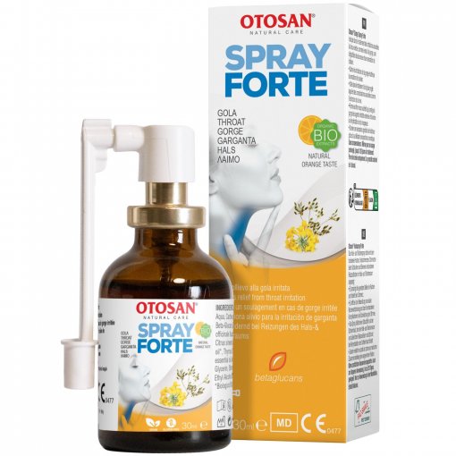 Suteikia palengvėjimą perštinčiai gerklei Gerklės purškalas, apelsinų skonio OTOSAN SPRAY FORTE, 30 ml | Mano Vaistinė
