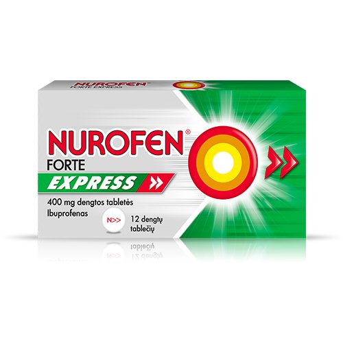 Skausmą, karščiavimą mažinantis vaistas Nurofen Forte Express 400 mg tabletės, N12 | Mano Vaistinė