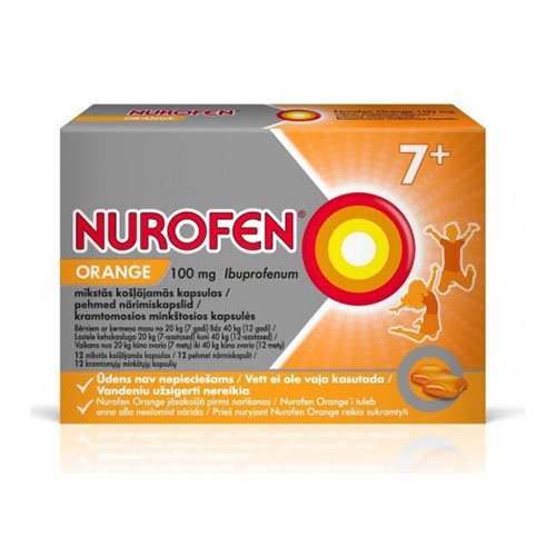 Nurofen Orange 100mg kramtomosios minkštosios kapsulės N12 | Mano Vaistinė