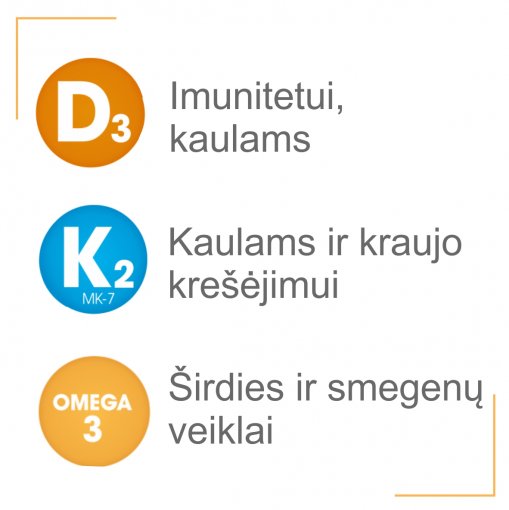 Vitamino D3 (4000 TV), ir K2 (MK-7 100 μg) ir Omega-3 kompleksas Širdžiai, kaulams, imunitetui OLIDETRIM 4000, 30 vnt. | Mano Vaistinė