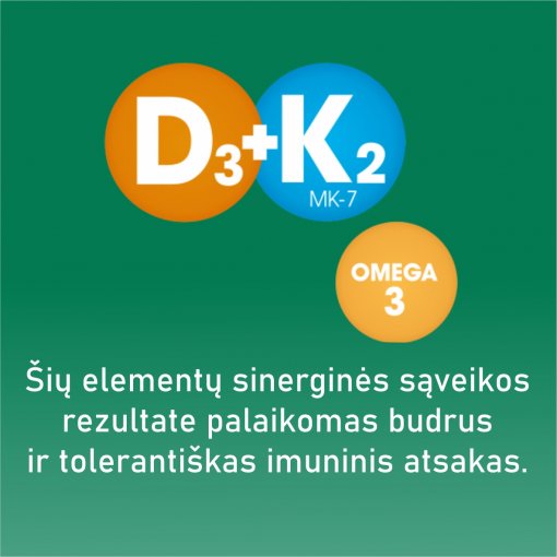 Vitamino D3 (2000 TV), ir K2 (MK-7 100 μg) ir Omega-3 kompleksas Širdžiai, kaulams, imunitetui OLIDETRIM 2000, 30 vnt. | Mano Vaistinė