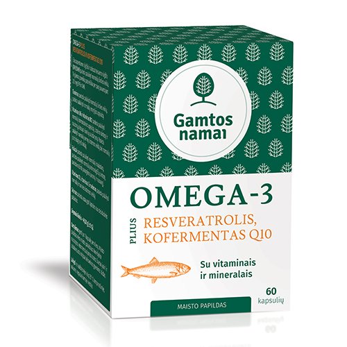 Maisto papildas Omega 3 Plius, Resveratrolis, Kofermentas Q10, 60 kapsulių | Mano Vaistinė