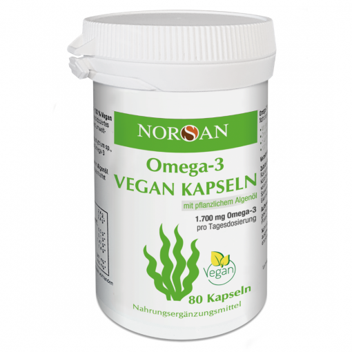 Be žuvies ar kitų gyvūninės kilmės ingredientų, su augaliniu dumblių aliejumi 100% veganiškas NORSAN OMEGA-3 VEGAN, 80 kaps. | Mano Vaistinė