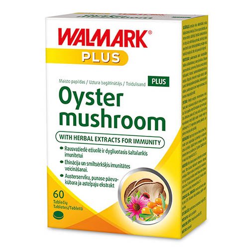 Su rausvažiede ežiuole ir dygliuotųjų šaltalankių uogomis Imuninei sistemai WALMARK OYSTER MUSHROOM PLUS, 60 tab. | Mano Vaistinė