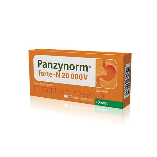 Virškinimą gerinantis vaistas Panzynorm forte- N 20000V plėvele dengtos tabletės, N10 | Mano Vaistinė