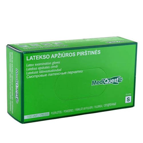 Pirštinės lateksinės nesterilios MediQuest S N100 pudruotos | Mano Vaistinė