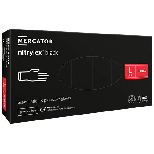Pirštinės nitrilinės nesterilios Nitrylex PF L N100 be pudros (JUODOS)