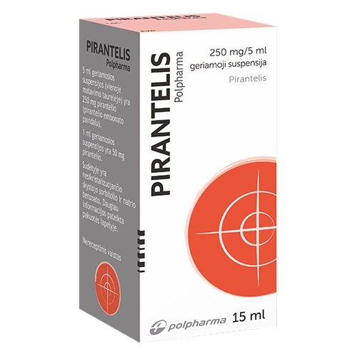 Vaistas nuo žarnyno kirmėlių PIRANTELIS Polpharma 250 mg/5 ml geriamoji suspensija, 15ml | Mano Vaistinė