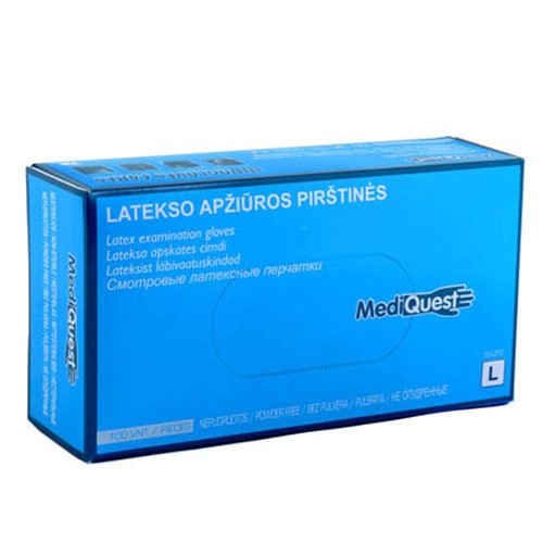 Pirštinės lateksinės nesterilios MediQuest L N100 be pudros | Mano Vaistinė
