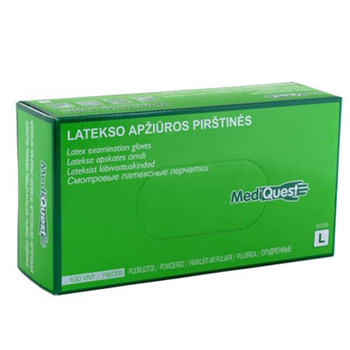 Pirštinės lateksinės nesterilios MediQuest L N100 pudruotos | Mano Vaistinė