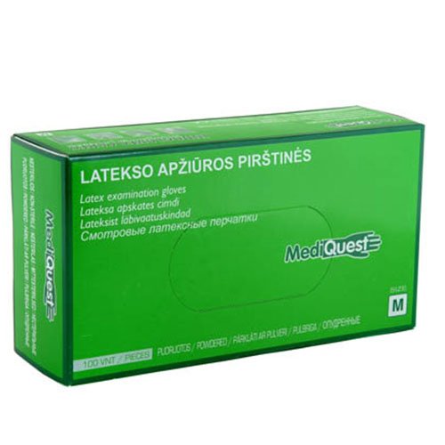 Pirštinės lateksinės nesterilios MediQuest M N100 pudruotos Pirštinės lateksinės nesterilios MediQuest M N100 pudruotos