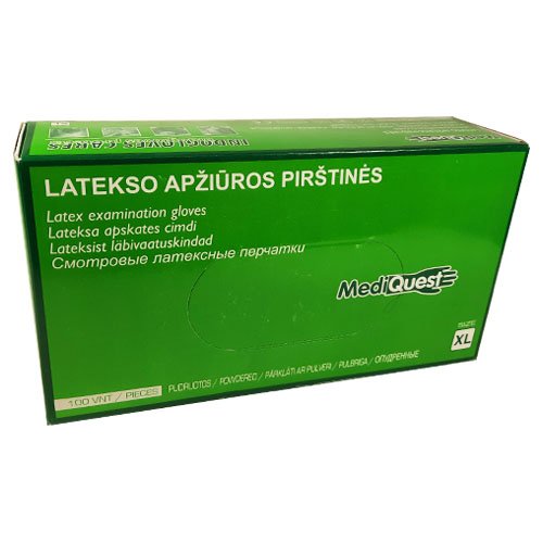 Pirštinės lateksinės nesterilios MediQuest XL N100 pudruotos | Mano Vaistinė