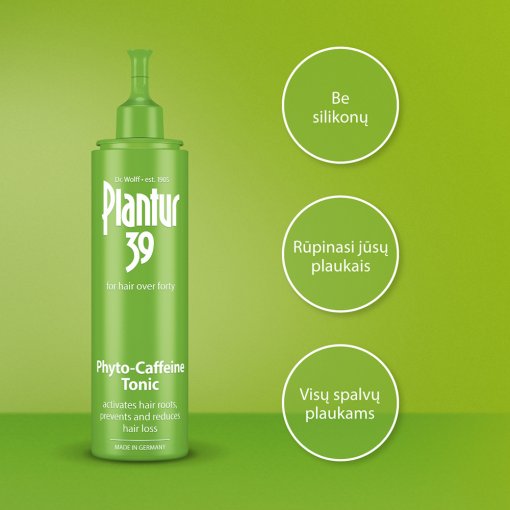 Plaukų priežiūros priemonė PLANTUR 39, tonikas su kofeinu nuo plaukų slinkimo, 200ml | Mano Vaistinė