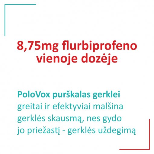 Vaistas gerklės skausmui ir uždegimui gydyti PoloVox 8.75mg/dozėje burnos gleivinės purškalas N1 | Mano Vaistinė