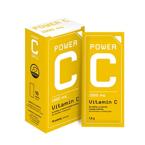 Vitaminas C POWER 1000 mg, milteliai pakeliuose, 10 vnt. | Mano Vaistinė