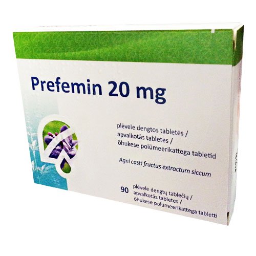 Preparatas priešmenstruaciniam sindromui lengvinti Prefemin 20 mg tabletės priešmenstruaciniam sindromui, N90 | Mano Vaistinė