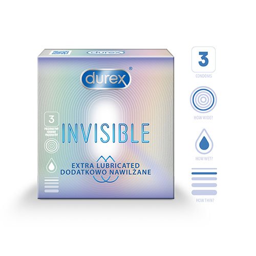 Prezervatyvai  Prezervatyvai DUREX Invisible Extra Lubricated, N3 | Mano Vaistinė