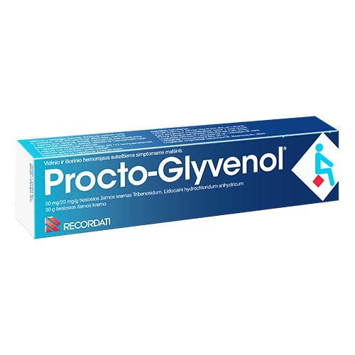 Vaistas venų, kraujagyslių apsaugai  Procto-Glyvenol 50 mg/20 mg/g kremas hemorojaus simptomams mažinti, 30 g | Mano Vaistinė