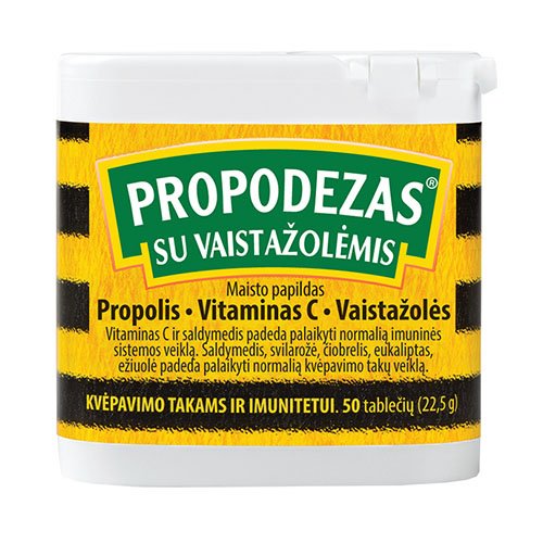 Maisto papildas imunitetui su vaistažolėmis, propolis, bičių pikis Propodezas su vaistažolėmis tabletės N50 | Mano Vaistinė
