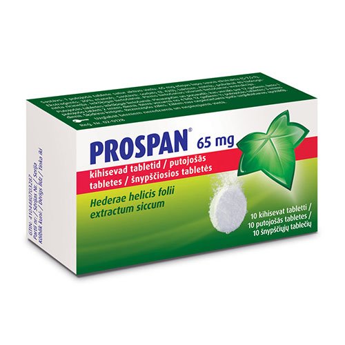 Vaistas nuo kosulio Prospan acute šnypščiosios tabletės 65 mg, N10 | Mano Vaistinė