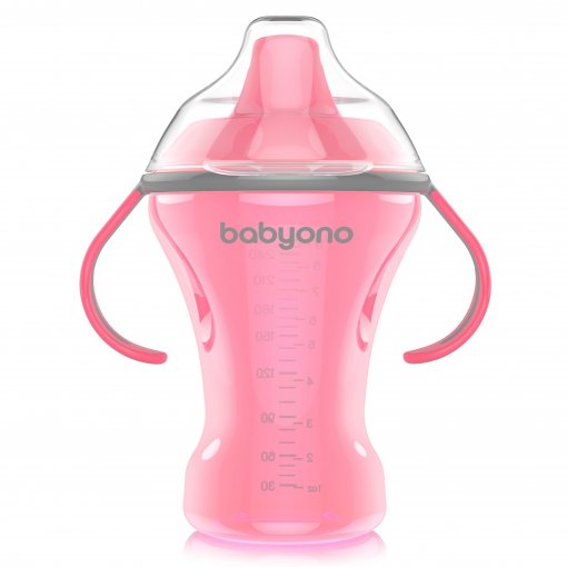 Neišsiliejanti gertuvė kūdikiui BabyOno neišsiliejantis puodelis kietu snapeliu NATURAL NURSING, 260 ml | Mano Vaistinė