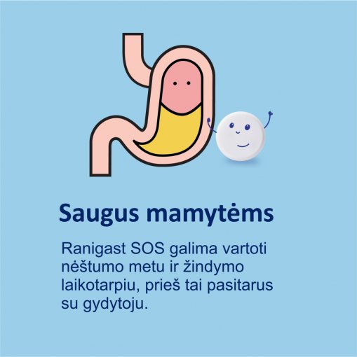 Gastroezofaginio refliukso simptomų,  rėmens ir skrandžio skausmo, malšinimui Ranigast S-O-S kramtomosios tabletės N12 | Mano Vaistinė