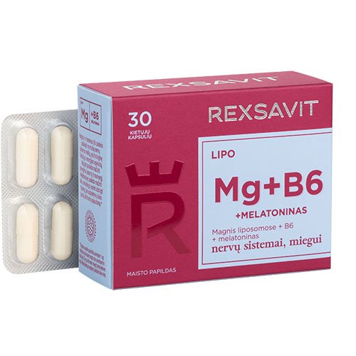 Magnis, vitaminas B6 ir melatoninas Liposominiai papildai miegui su melatoninu REXSAVIT LIPO, 30 kaps. | Mano Vaistinė
