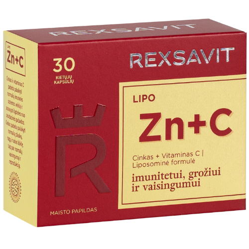Imunitetui, grožiui ir vaisingumui Cinkas + vitaminas C REXSAVIT LIPO, 30 kaps. | Mano Vaistinė