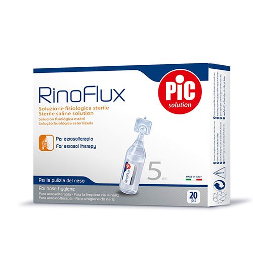 RinoFlux 0,9% 5ml fiziologinis tirpalas inhaliacijoms ir nosiai, sterilus N20 | Mano Vaistinė