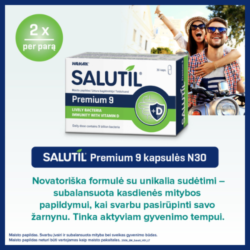 Probiotikai SALUTIL PREMIUM 9 (9 mlrd. Gyvybingųjų bakterijų), 30 kaps.  | Mano Vaistinė