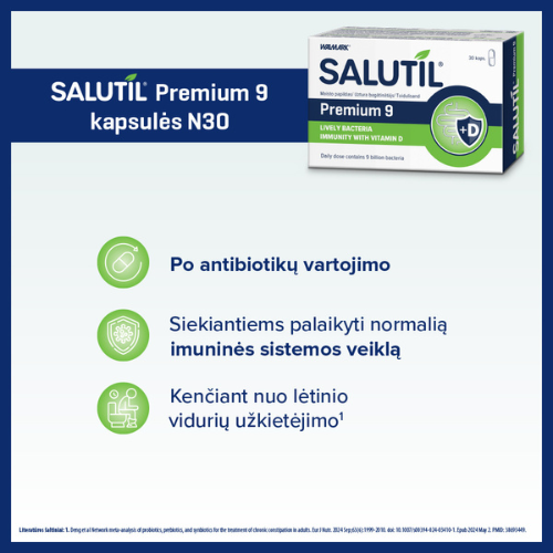 Probiotikai SALUTIL PREMIUM 9 (9 mlrd. Gyvybingųjų bakterijų), 30 kaps.  | Mano Vaistinė