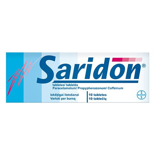 Vaistas nuo galvos, dantų, mėnesinių skausmo. Mažina karščiavimą Saridon tabletės, 10 vnt. | Mano Vaistinė
